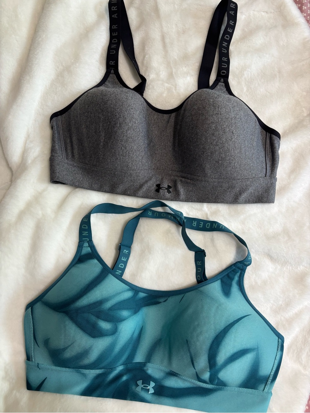 Under Armour Gray Molded Sports Bra & Teal Printed Light-Support Bra